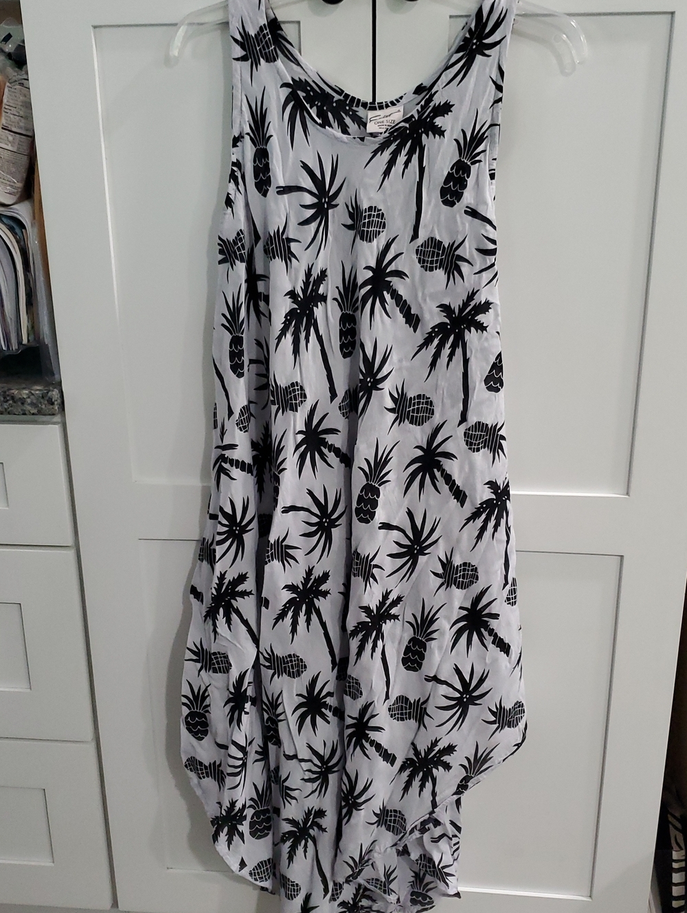 Exist White Tank Beach Dress with Black Palm & Pineapple Print